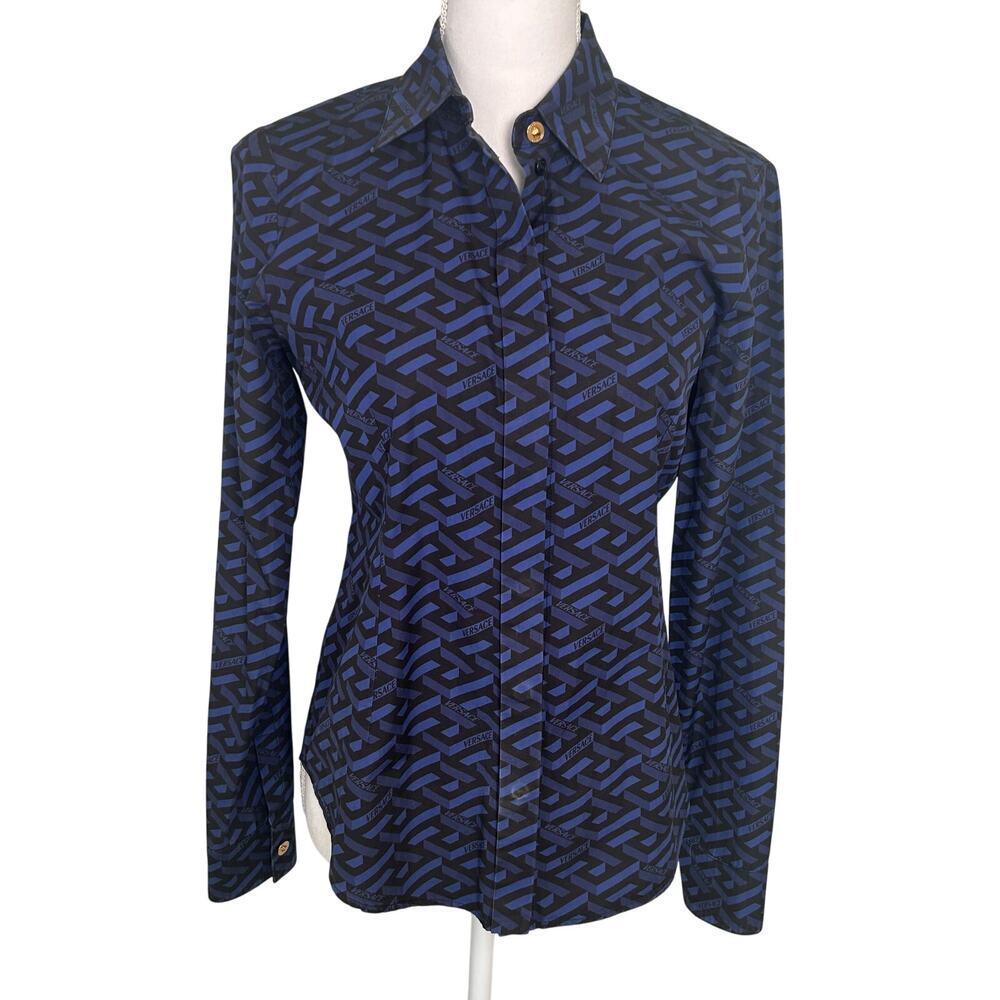 Versace women's La Greca all over printed button down blouse size 38 (US 2 - 4)